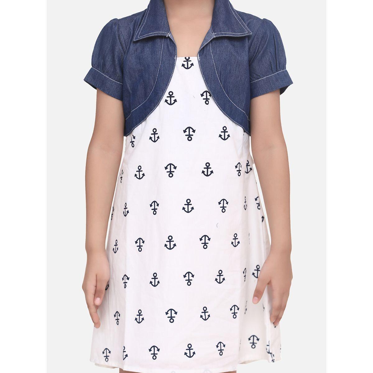 Styli Anchor Print Denim Collared A-Line Dress-girls-clothing-dressesandjumpsuits-image-4