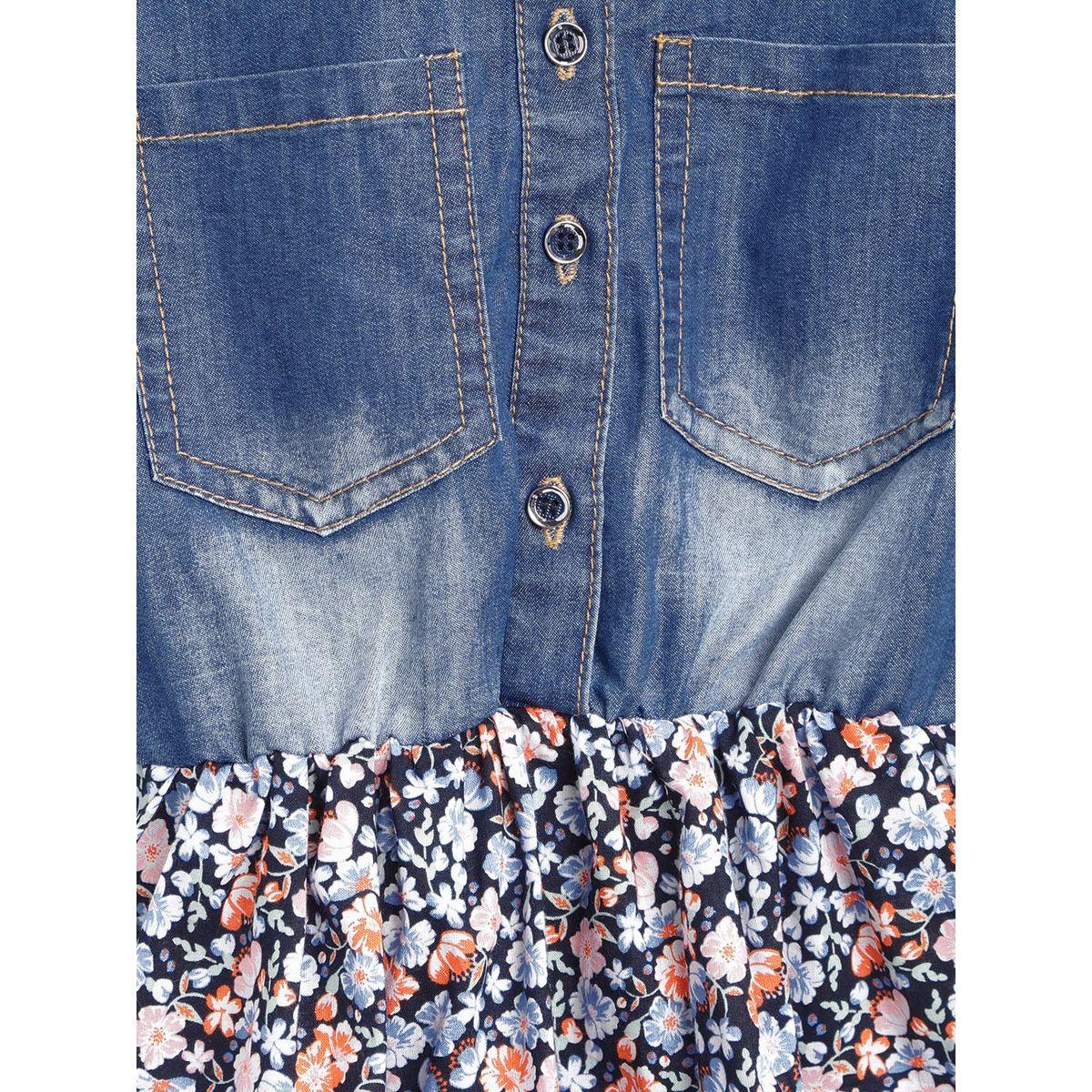 Styli Ruffle Sleeves Denim Floral Print Dress-girls-clothing-dressesandjumpsuits-image-3