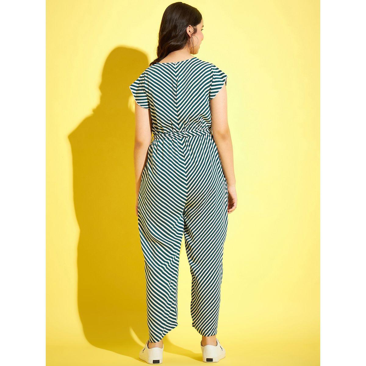 Styli Striped V Neck Wide Leg Jumpsuit with Self Tie Up-girls-clothing-rompers-image-2