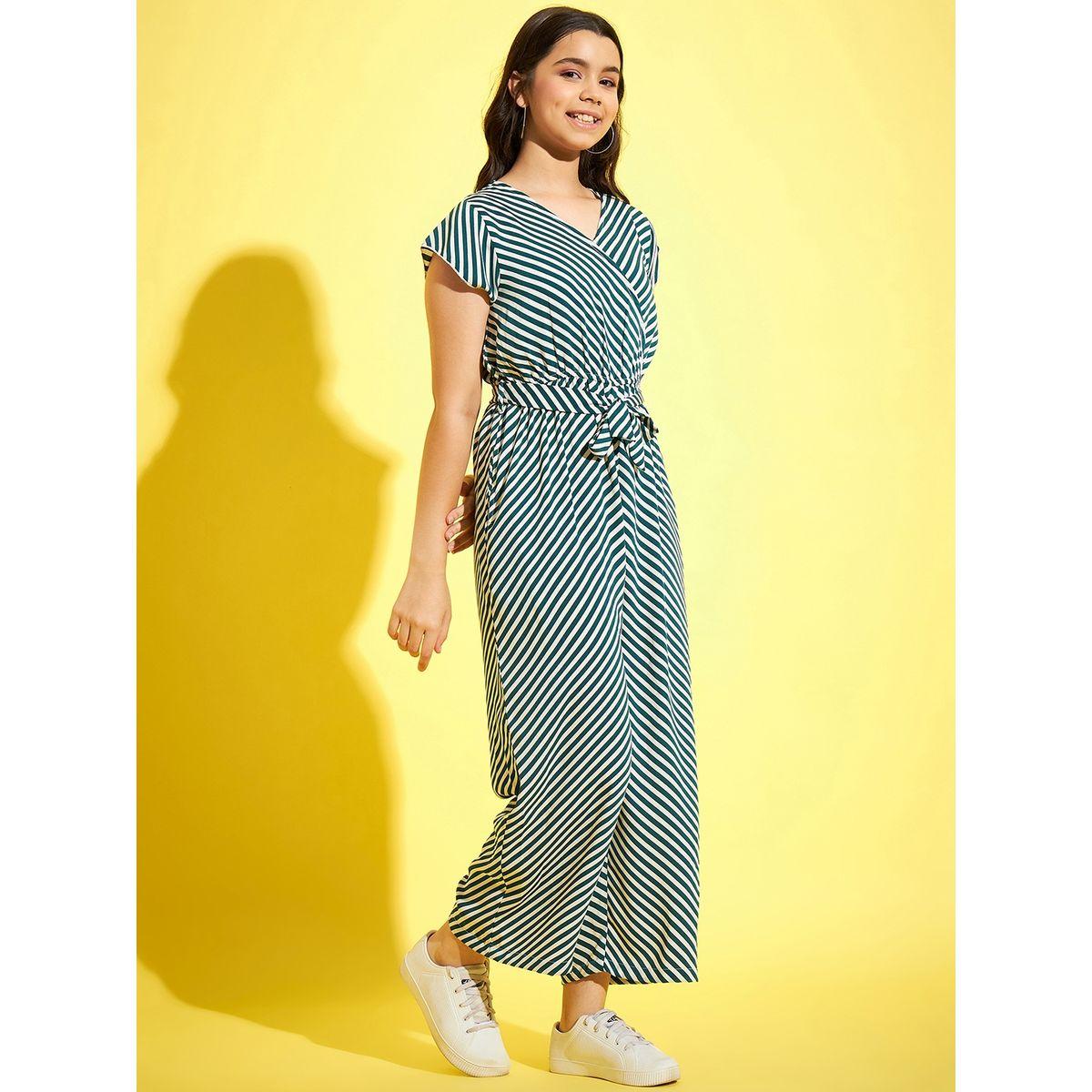 Styli Striped V Neck Wide Leg Jumpsuit with Self Tie Up-girls-clothing-rompers-image-4