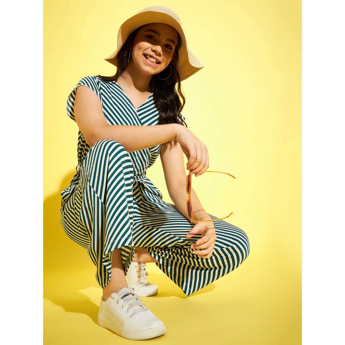 Styli Striped V Neck Wide Leg Jumpsuit with Self Tie Up-girls-clothing-rompers-image-6