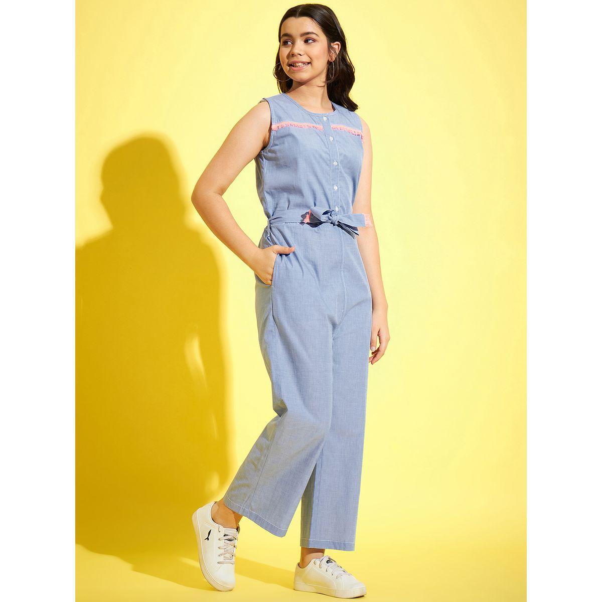 Styli Tassel Detail Sleeveless Jumpsuit with Self Tie Up-girls-clothing-rompers-image-1