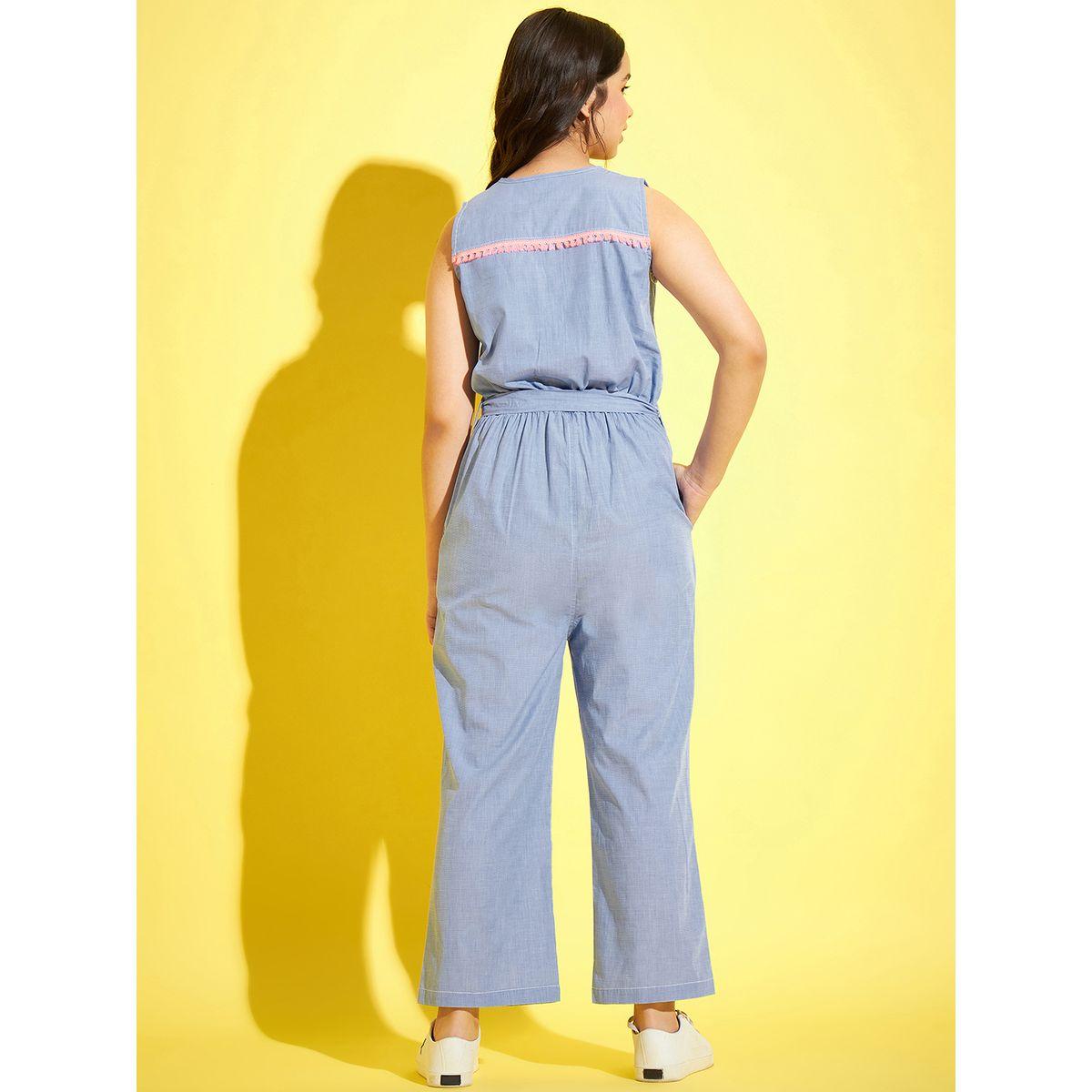 Styli Tassel Detail Sleeveless Jumpsuit with Self Tie Up-girls-clothing-rompers-image-2