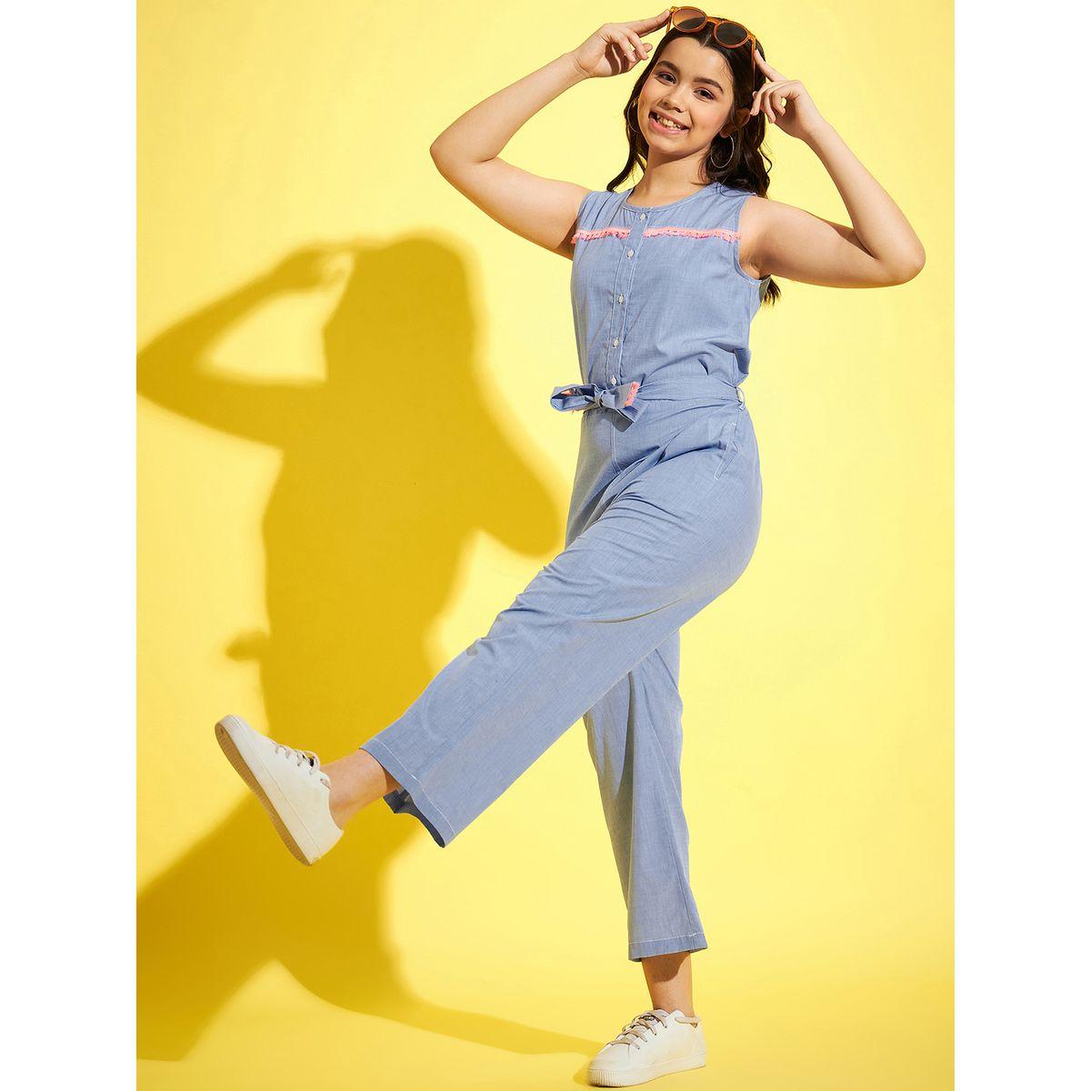 Styli Tassel Detail Sleeveless Jumpsuit with Self Tie Up-girls-clothing-rompers-image-3