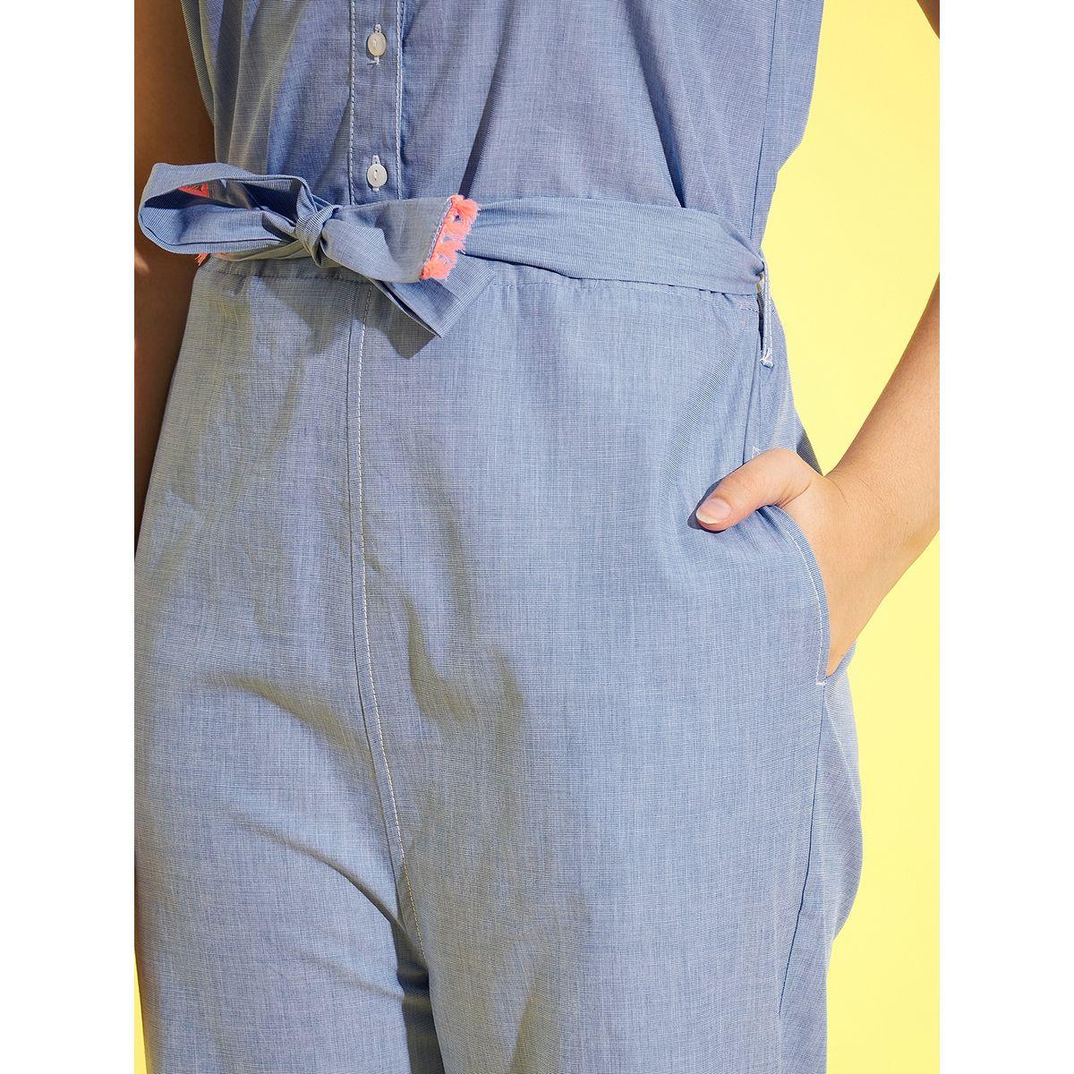 Styli Tassel Detail Sleeveless Jumpsuit with Self Tie Up-girls-clothing-rompers-image-5