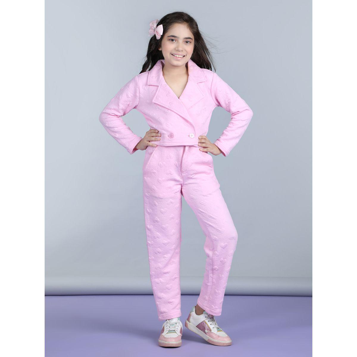 Styli Heart Embossed Notch Neck and Trouser Sets-girls-clothing-setsandcoords-image-1