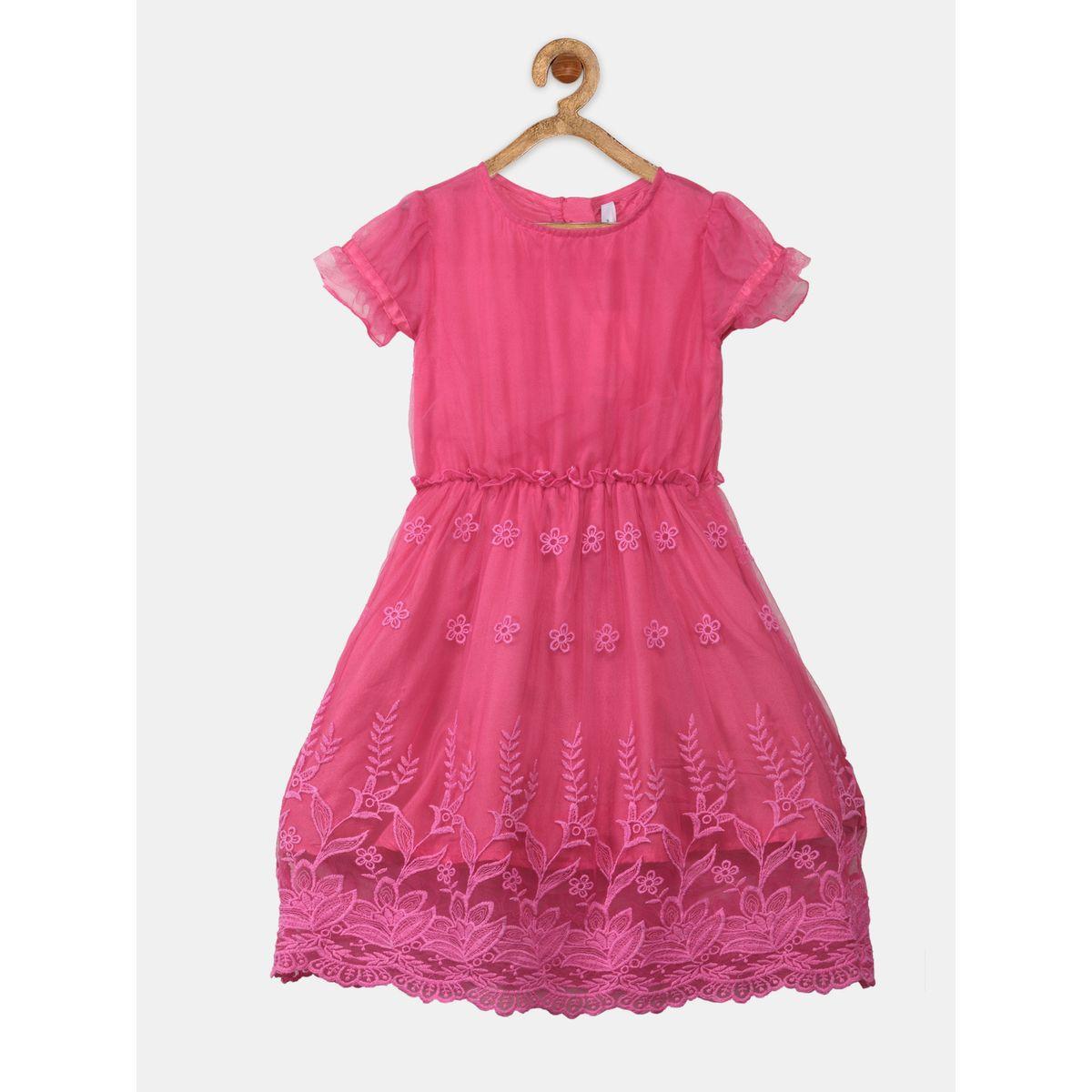 Styli Embroidered Mesh Insert A-Line Dress-girls-clothing-dressesandjumpsuits-image-1