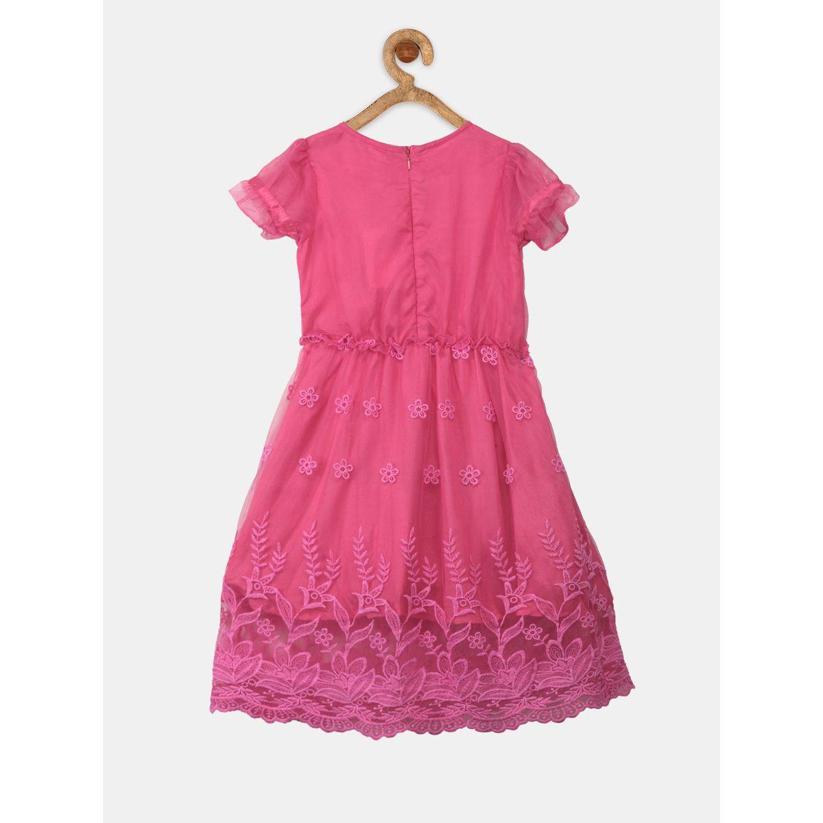 Styli Embroidered Mesh Insert A-Line Dress-girls-clothing-dressesandjumpsuits-image-2