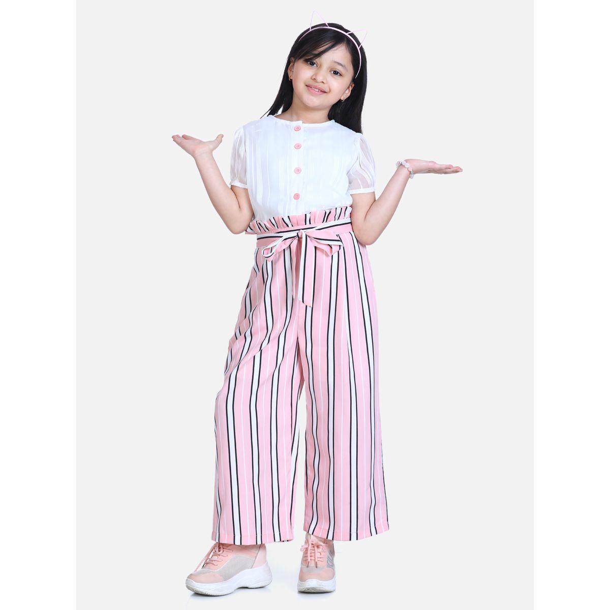 Styli Lurex Button Detail Top and Paperbag Waist Wide Leg Pant Set-girls-clothing-setsandcoords-image-1
