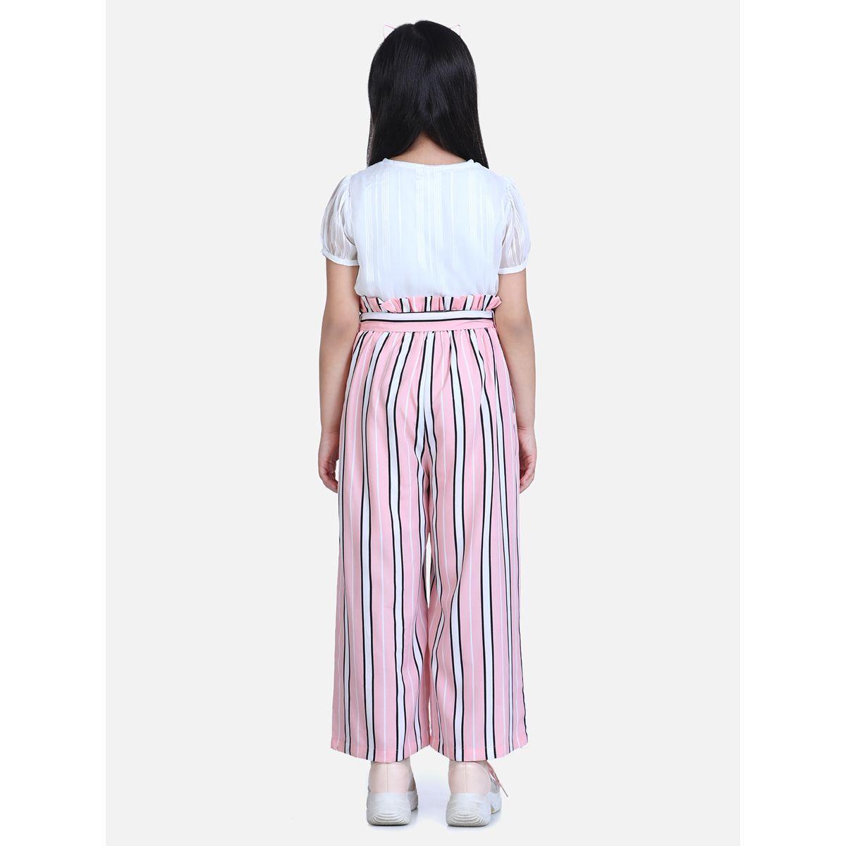 Styli Lurex Button Detail Top and Paperbag Waist Wide Leg Pant Set-girls-clothing-setsandcoords-image-2