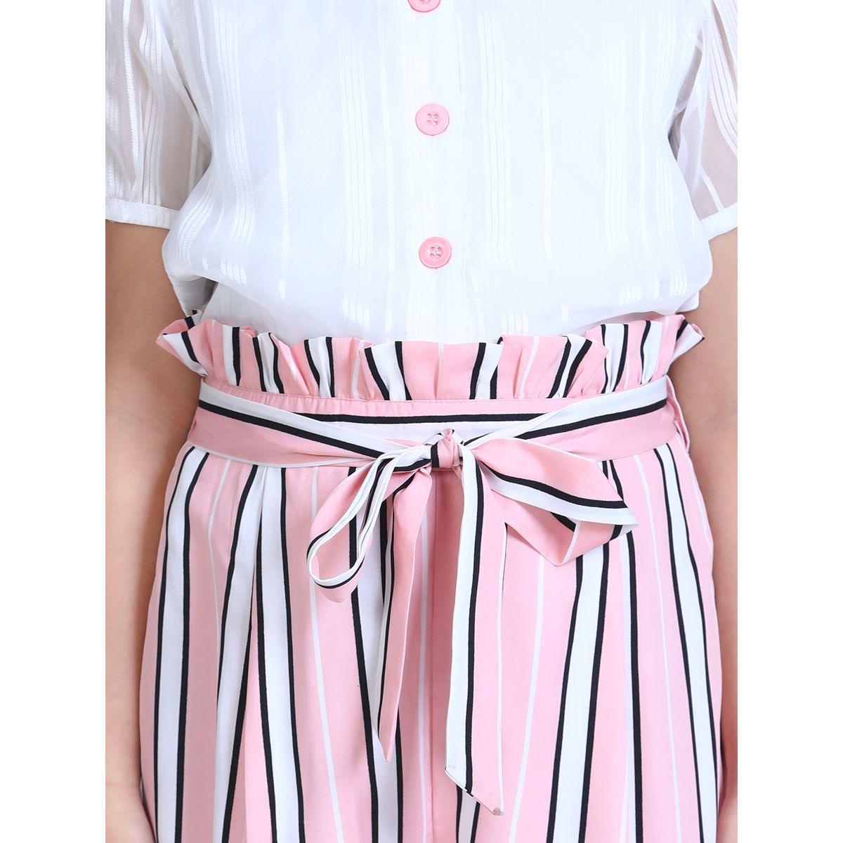 Styli Lurex Button Detail Top and Paperbag Waist Wide Leg Pant Set-girls-clothing-setsandcoords-image-3