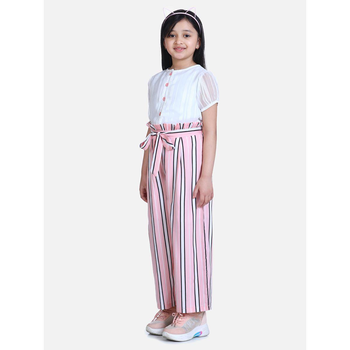Styli Lurex Button Detail Top and Paperbag Waist Wide Leg Pant Set-girls-clothing-setsandcoords-image-4