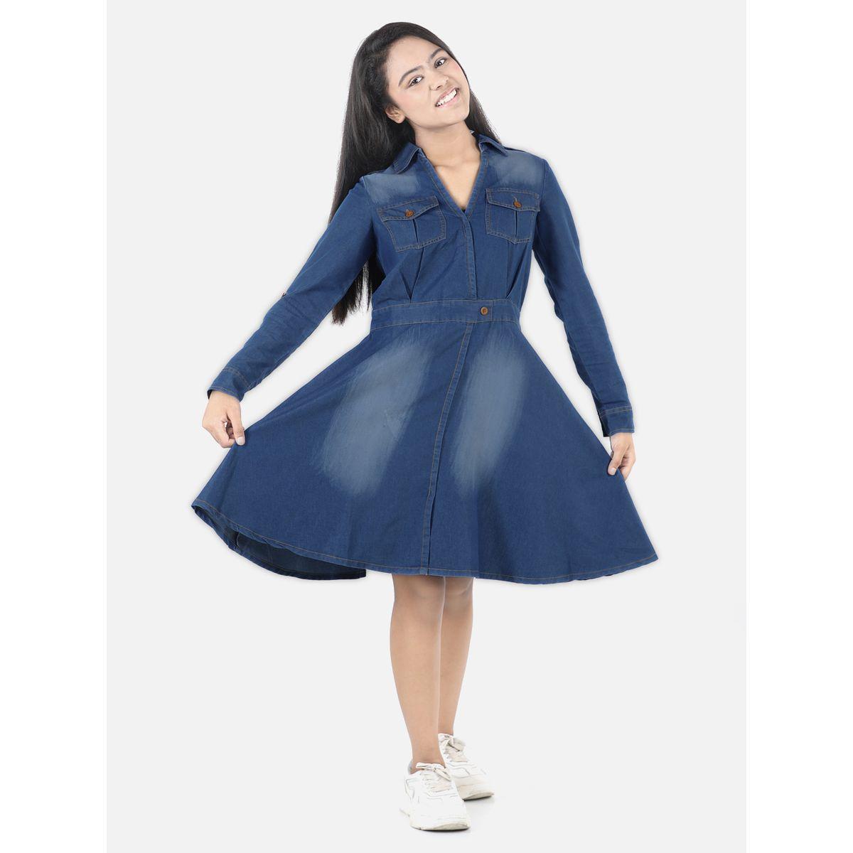 Styli Flap Pocket Detail Denim Dress-girls-clothing-dressesandjumpsuits-image-1