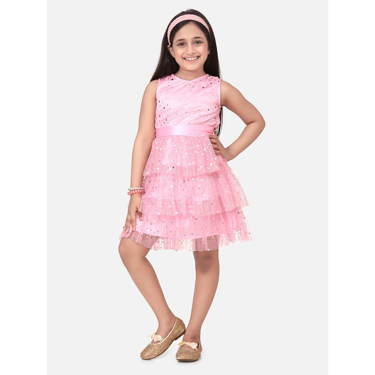 Styli Embellished Spot Satin Frill Layer Hem Dress-girls-clothing-dressesandjumpsuits-image-1