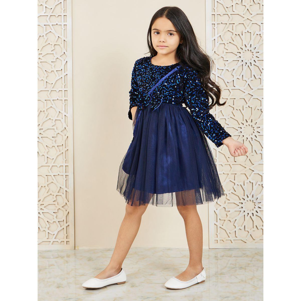 Styli Embellished Bow Trim Mesh Insert A-Line Dress with Cross Body Bag-girls-clothing-dressesandjumpsuits-image-2