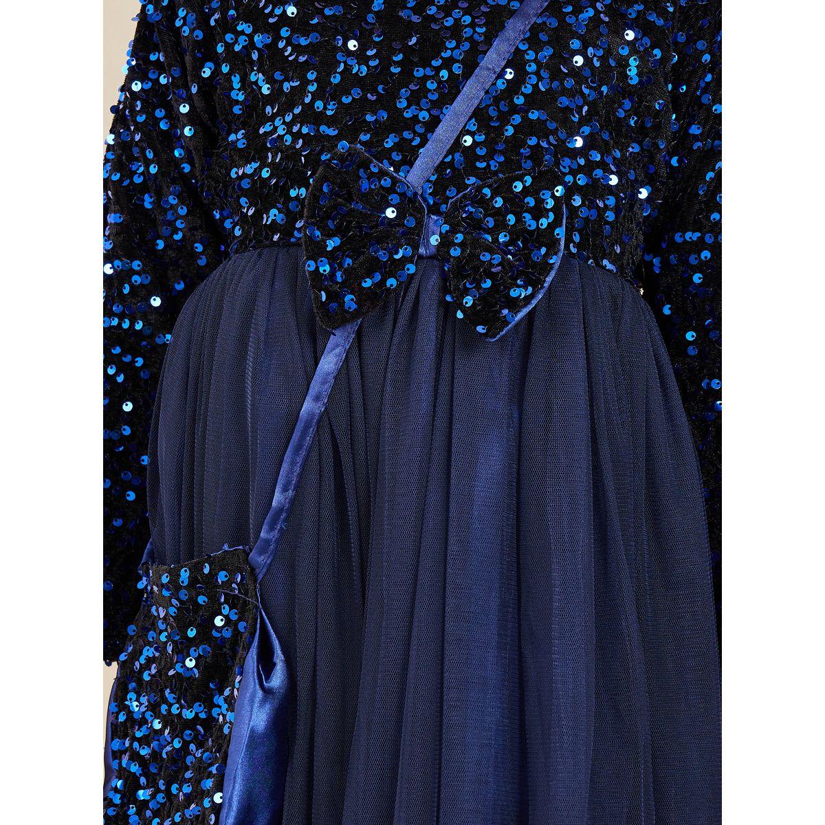 Styli Embellished Bow Trim Mesh Insert A-Line Dress with Cross Body Bag-girls-clothing-dressesandjumpsuits-image-3