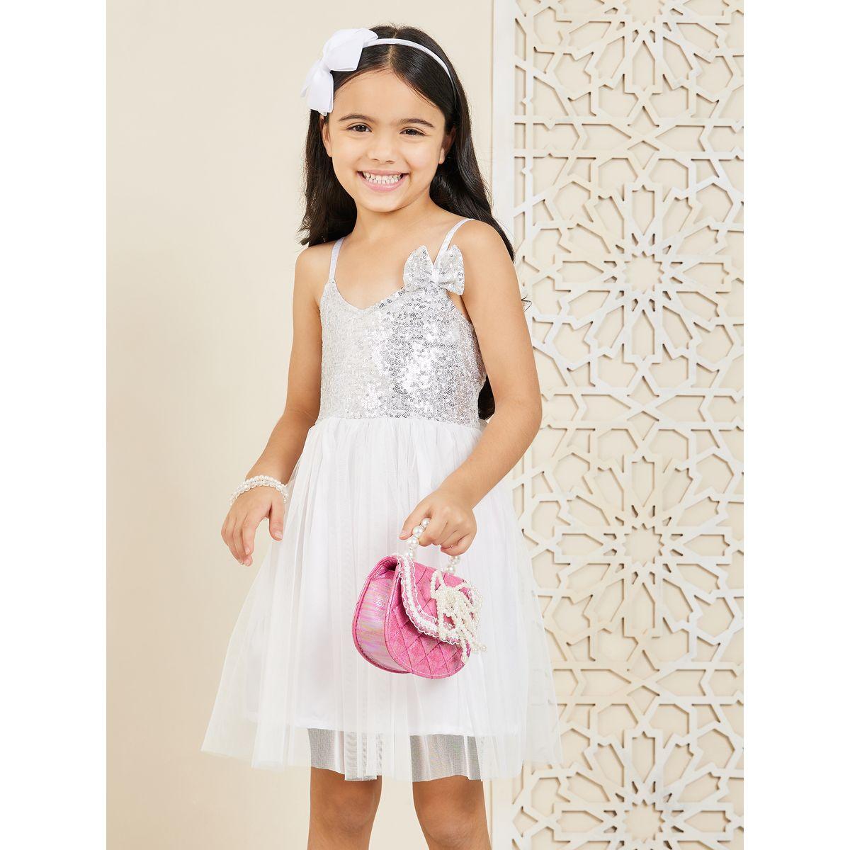 Styli Embellished Front Bow Detail Mesh Insert Dress with Tie Up-girls-clothing-dressesandjumpsuits-image-2
