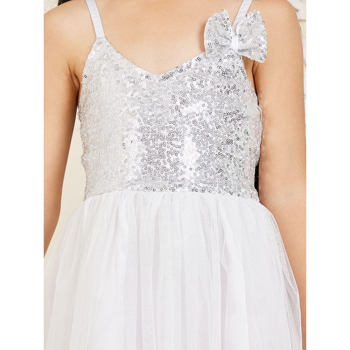 Styli Embellished Front Bow Detail Mesh Insert Dress with Tie Up-girls-clothing-dressesandjumpsuits-image-3