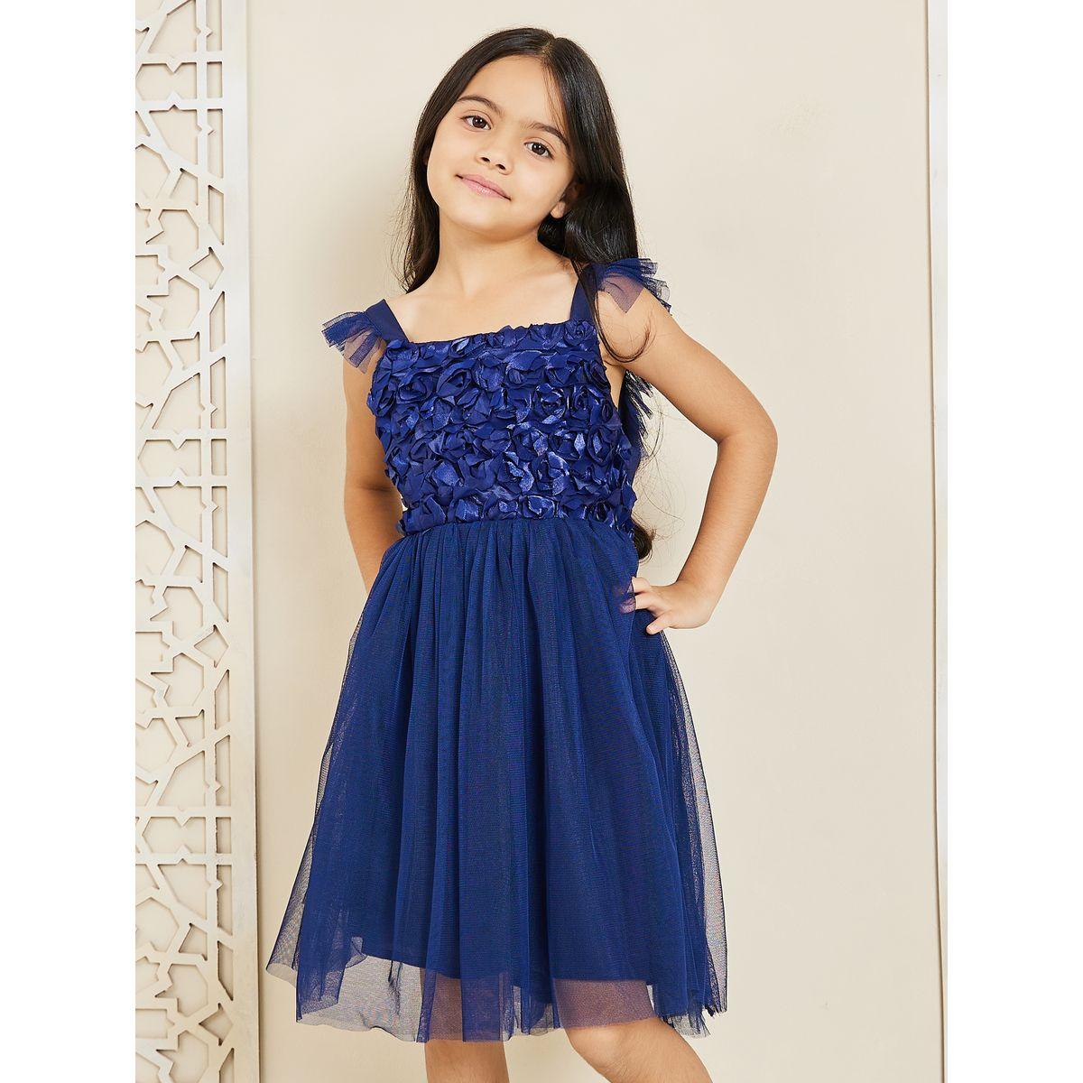 Styli Floral Applique Detail Mesh Insert A-Line Dress-girls-clothing-dressesandjumpsuits-image-1