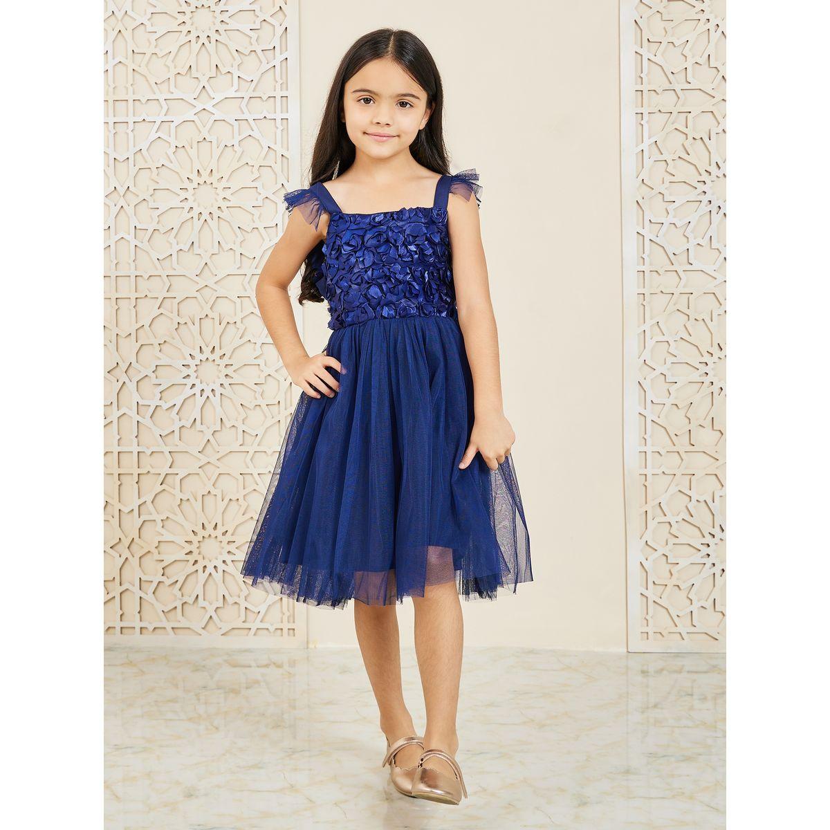 Styli Floral Applique Detail Mesh Insert A-Line Dress-girls-clothing-dressesandjumpsuits-image-2