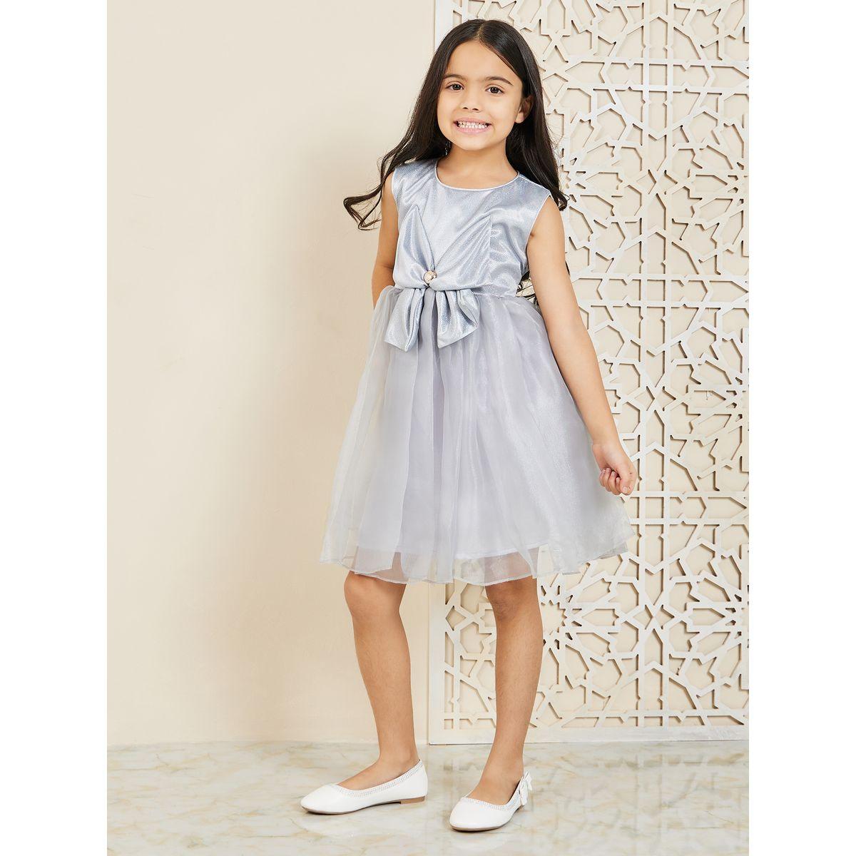 Styli Embellished Bow Trim Mesh Insert A-Line Dress-girls-clothing-dressesandjumpsuits-image-2
