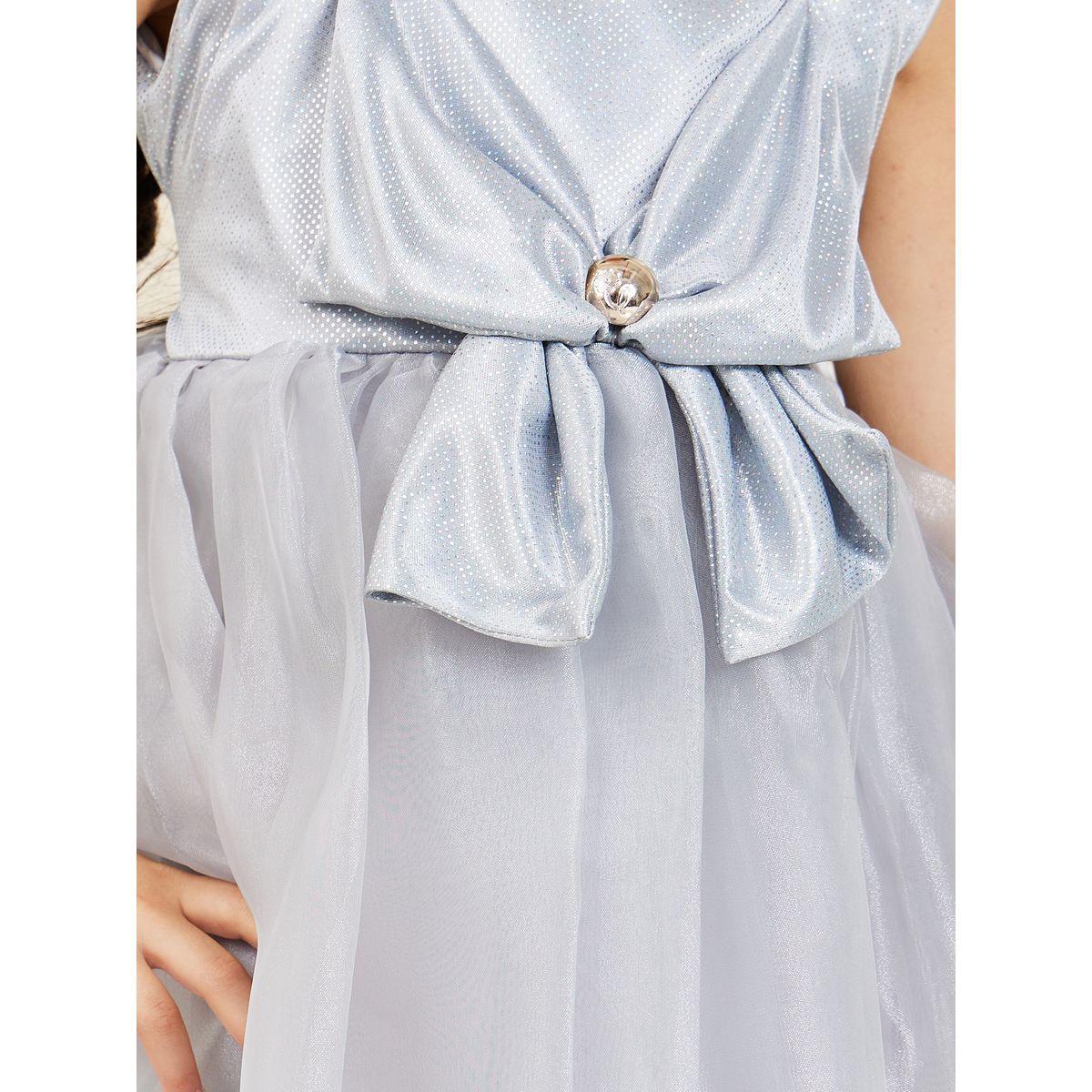 Styli Embellished Bow Trim Mesh Insert A-Line Dress-girls-clothing-dressesandjumpsuits-image-3
