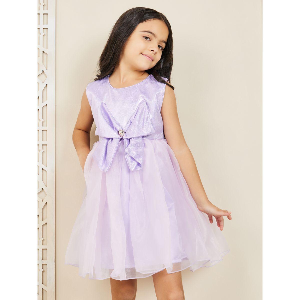 Styli Embellished Bow Trim Mesh Insert A-Line Dress-girls-clothing-dressesandjumpsuits-image-1