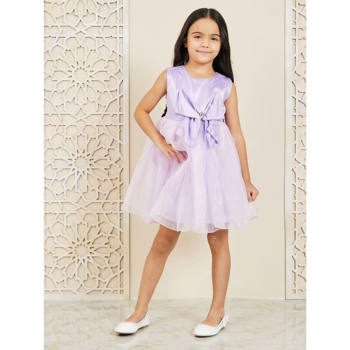 Styli Embellished Bow Trim Mesh Insert A-Line Dress-girls-clothing-dressesandjumpsuits-image-2