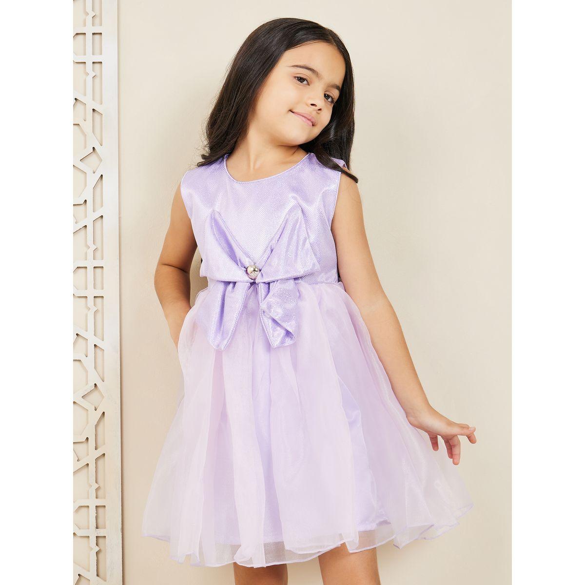 Styli Embellished Bow Trim Mesh Insert A-Line Dress-girls-clothing-dressesandjumpsuits-image-3