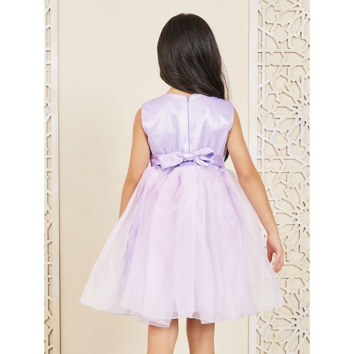 Styli Embellished Bow Trim Mesh Insert A-Line Dress-girls-clothing-dressesandjumpsuits-image-5