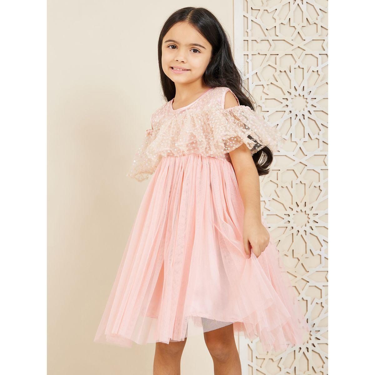 Styli Sequin Detail Cold Shoulder Mesh Insert Dress-girls-clothing-dressesandjumpsuits-image-1