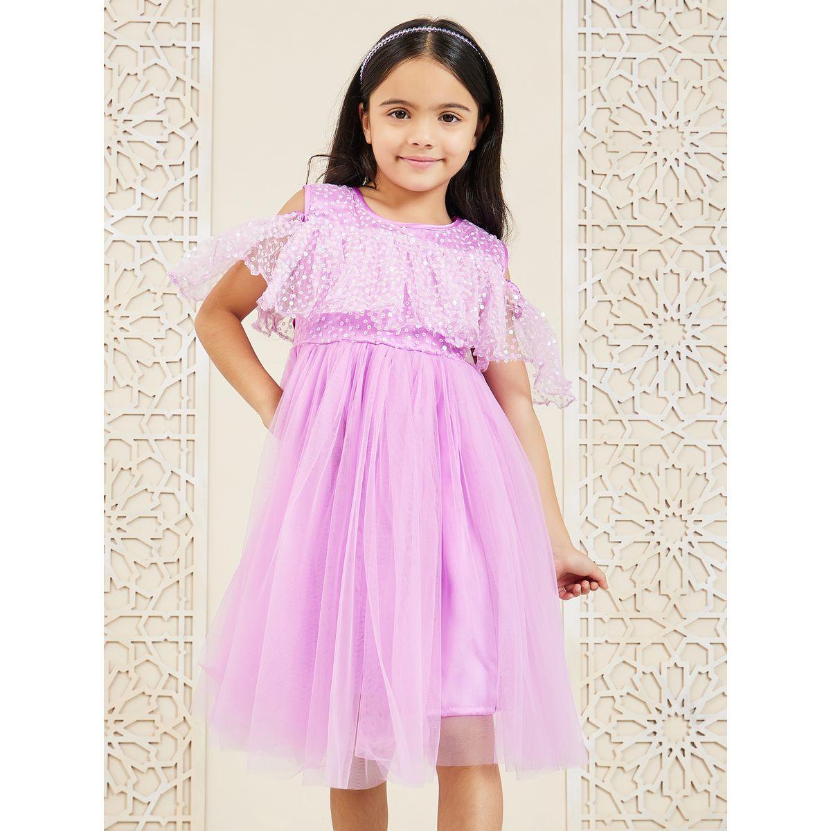 Styli Sequin Detail Cold Shoulder Mesh Insert Dress-girls-clothing-dressesandjumpsuits-image-1