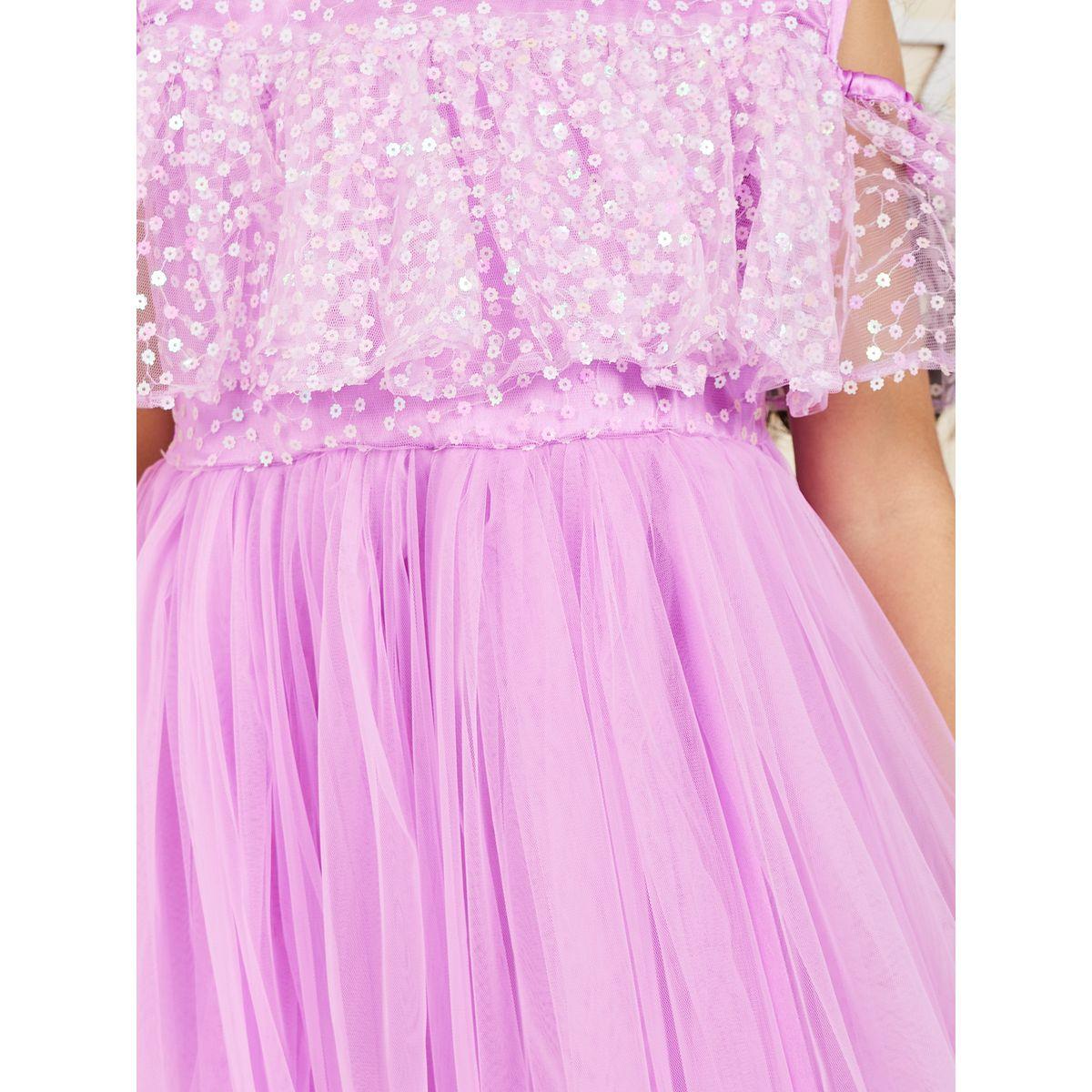Styli Sequin Detail Cold Shoulder Mesh Insert Dress-girls-clothing-dressesandjumpsuits-image-3