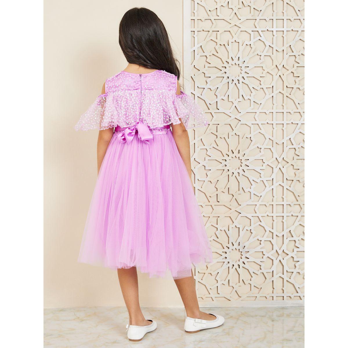 Styli Sequin Detail Cold Shoulder Mesh Insert Dress-girls-clothing-dressesandjumpsuits-image-4