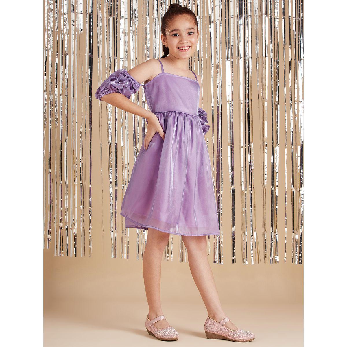 Styli Solid A-Line Knee Length Dress with Cold Shoulder Sleeves-girls-clothing-dressesandjumpsuits-image-5