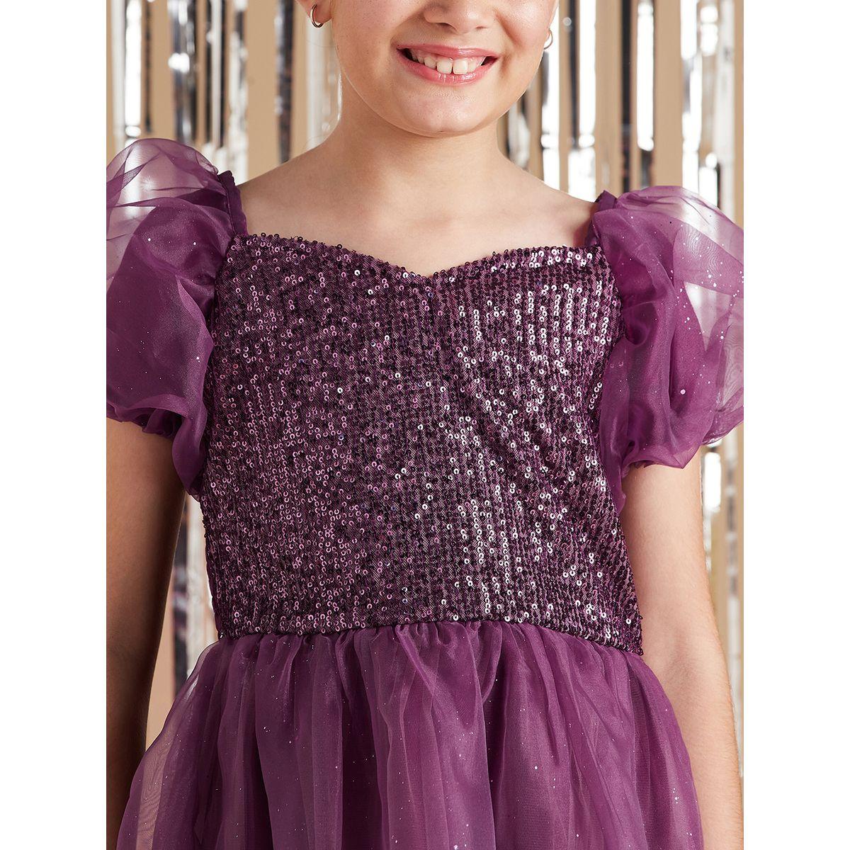 Styli Sequin Detail Mesh Puff Sleeves Skater Dress-girls-clothing-dressesandjumpsuits-image-3