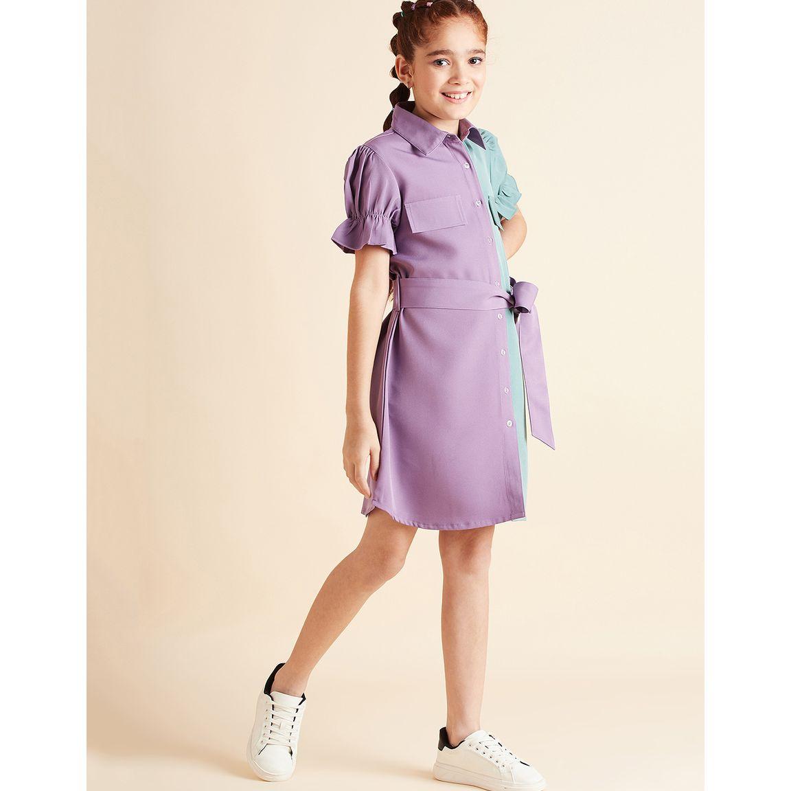 Styli Colorblock Flap Pocket Detail Shirt Knee Length Dress-girls-clothing-dressesandjumpsuits-image-2