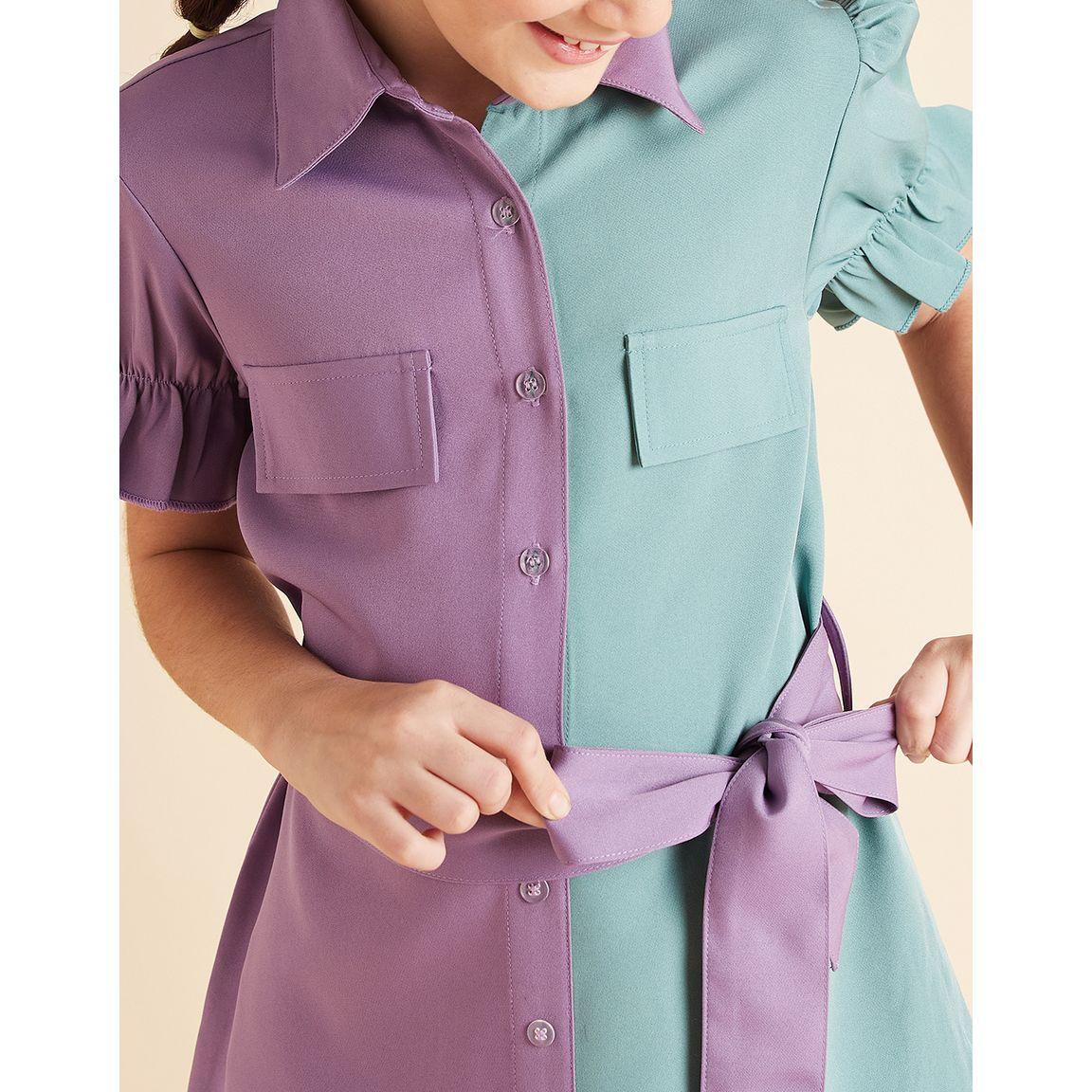 Styli Colorblock Flap Pocket Detail Shirt Knee Length Dress-girls-clothing-dressesandjumpsuits-image-3