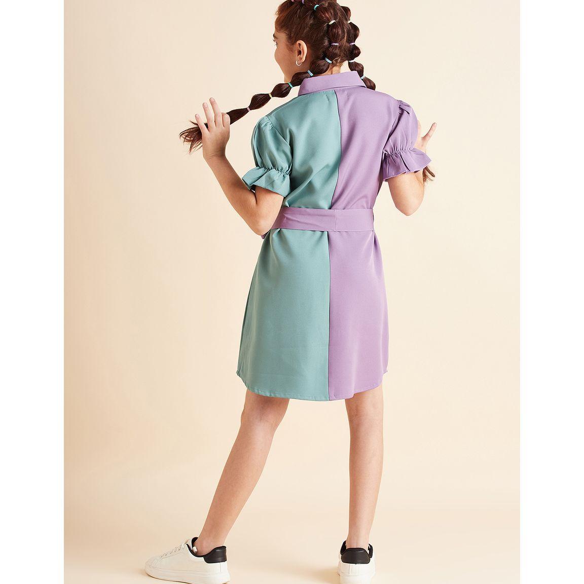Styli Colorblock Flap Pocket Detail Shirt Knee Length Dress-girls-clothing-dressesandjumpsuits-image-4