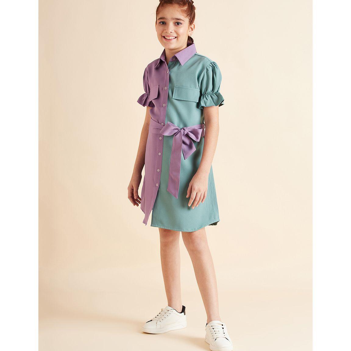 Styli Colorblock Flap Pocket Detail Shirt Knee Length Dress-girls-clothing-dressesandjumpsuits-image-5