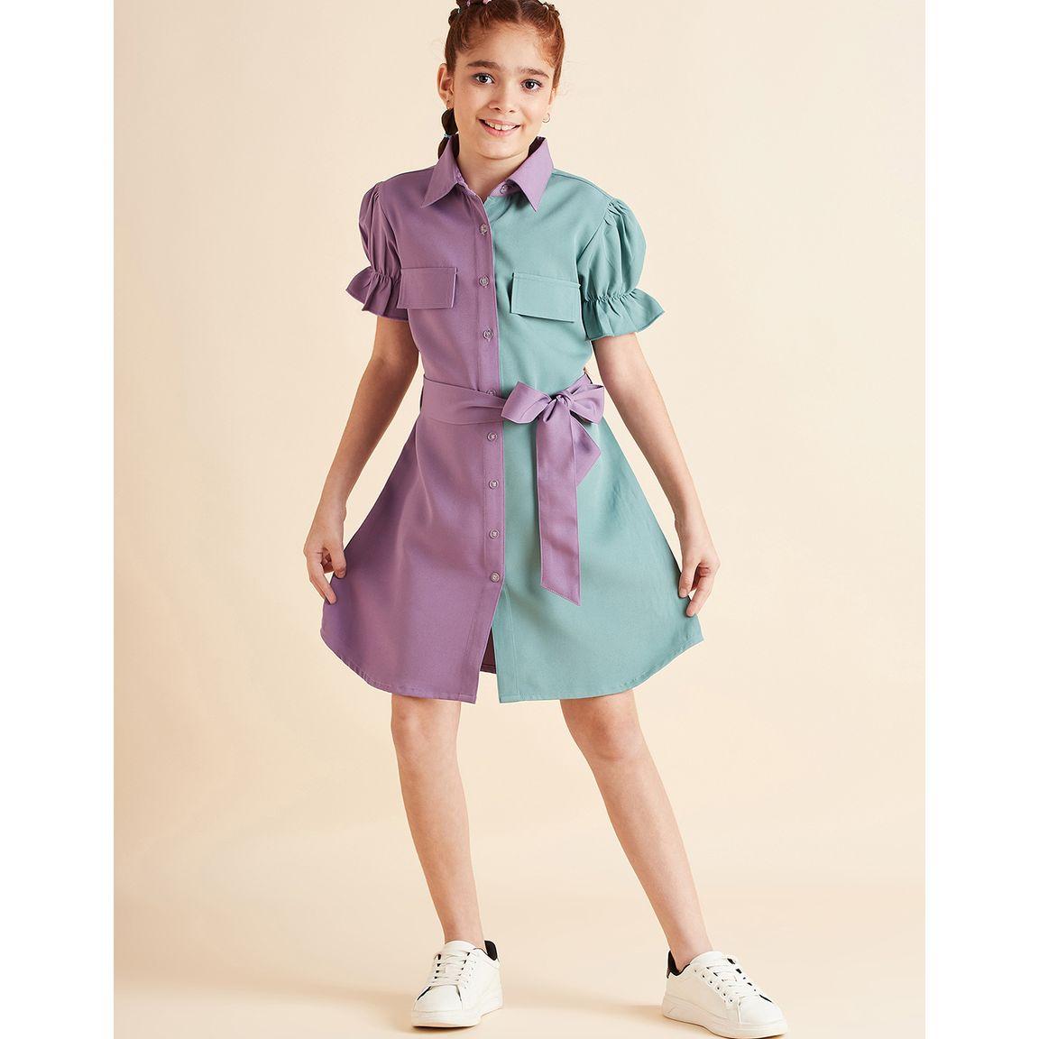 Styli Colorblock Flap Pocket Detail Shirt Knee Length Dress-girls-clothing-dressesandjumpsuits-image-6