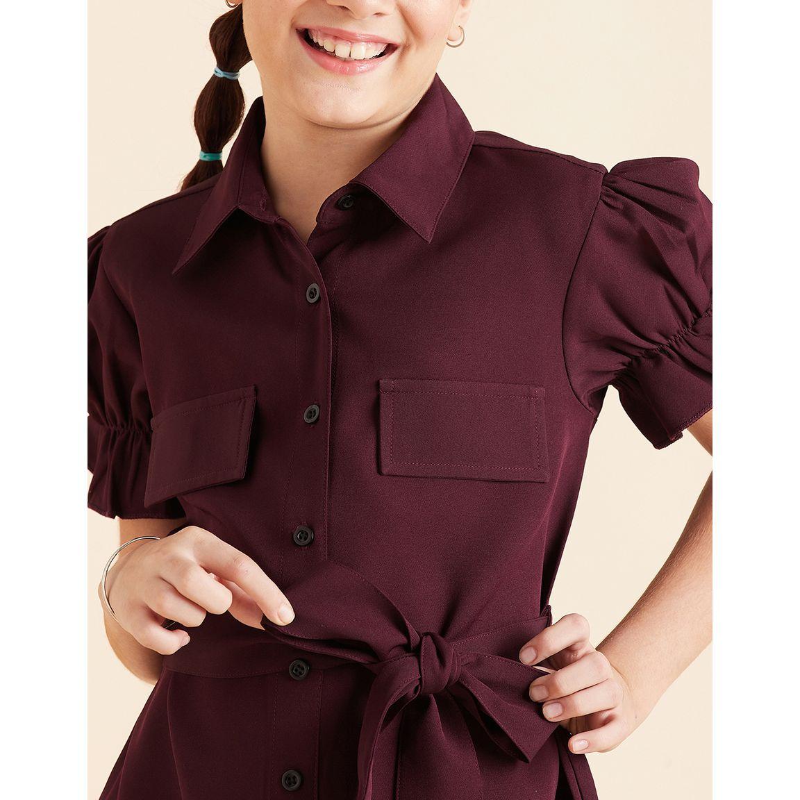 فستان بطول الركبة وتفاصيل جيوب بطية إغلاق-girls-clothing-dressesandjumpsuits-image-3