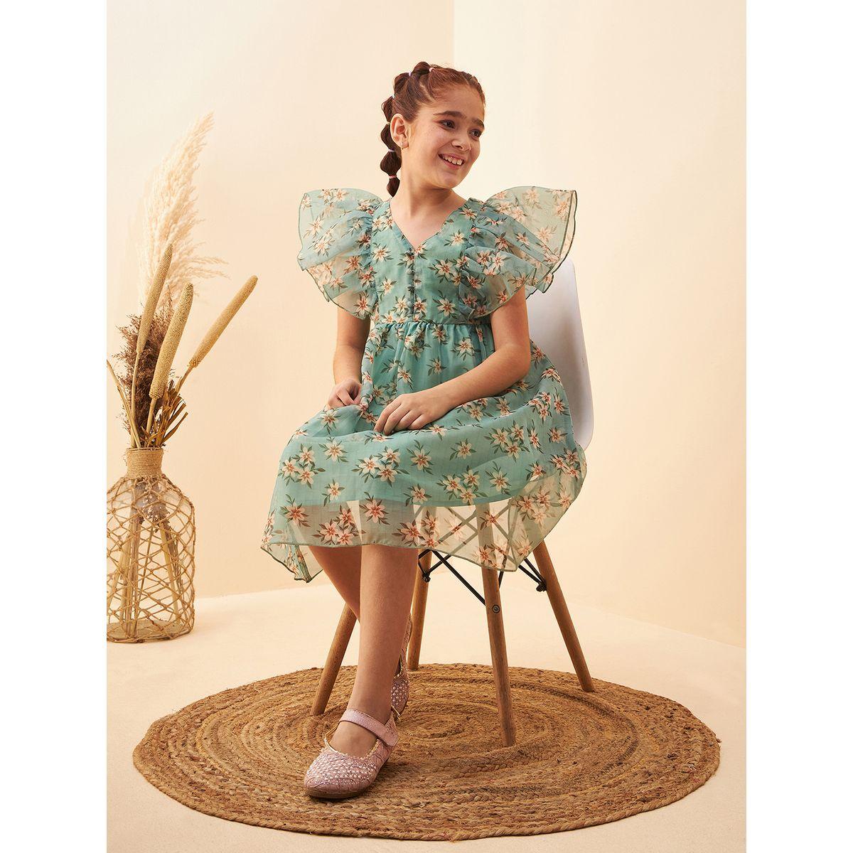 Styli All Over Floral Print A-Line Dress with Ruffle Sleeves-girls-clothing-dressesandjumpsuits-image-1