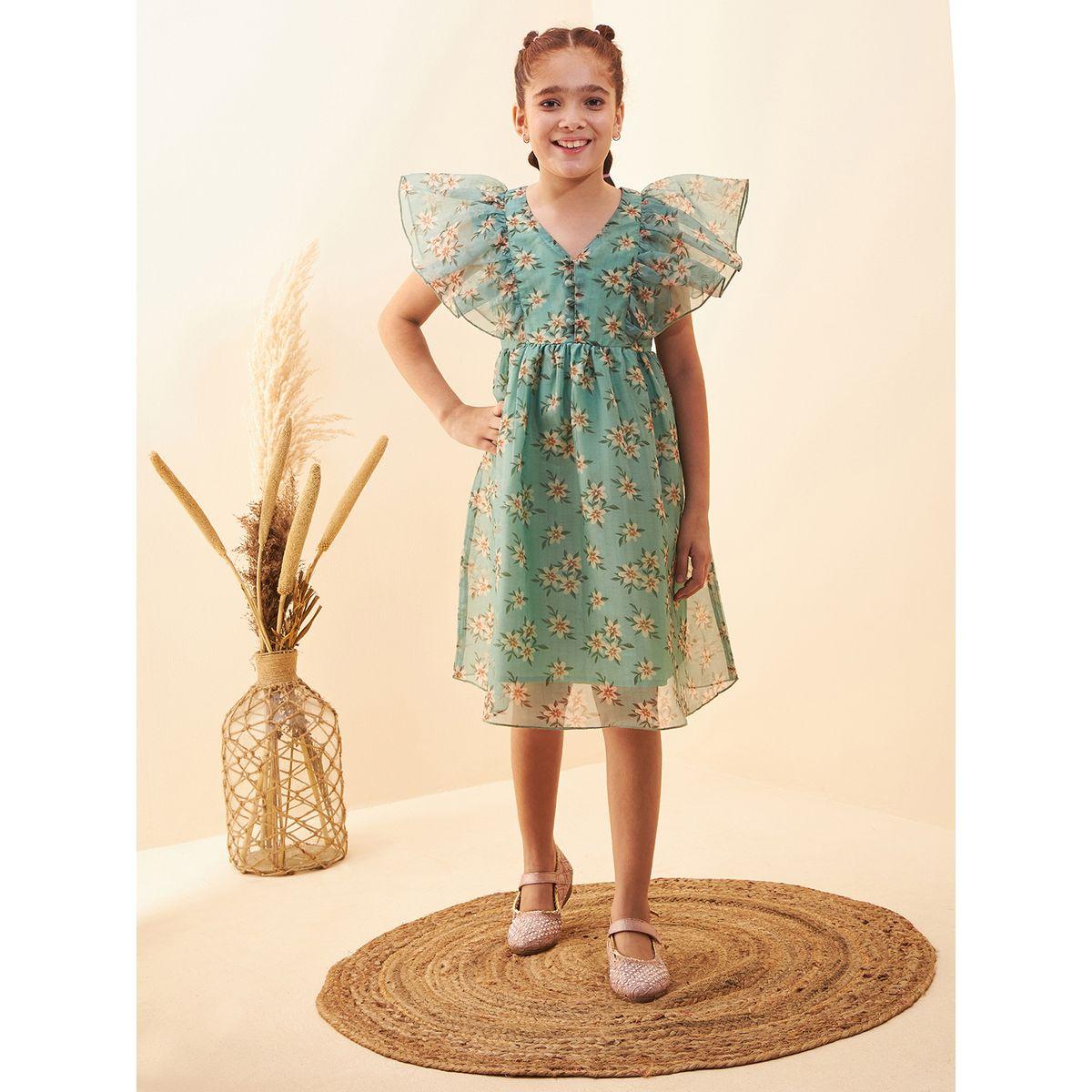Styli All Over Floral Print A-Line Dress with Ruffle Sleeves-girls-clothing-dressesandjumpsuits-image-6