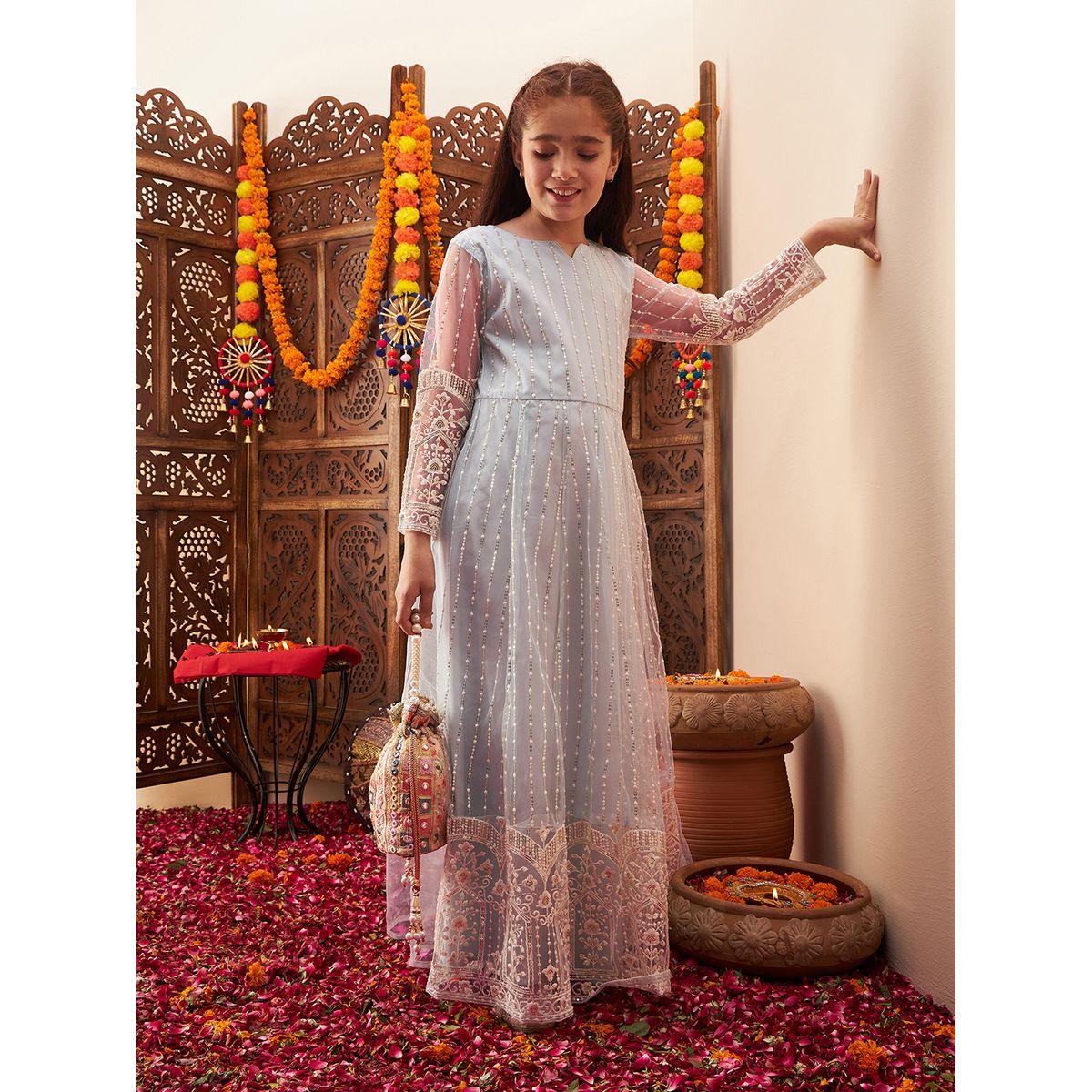 Styli Sequin Detail Embroidered Sheer Sleeves Maxi Dress-girls-clothing-dressesandjumpsuits-image-1