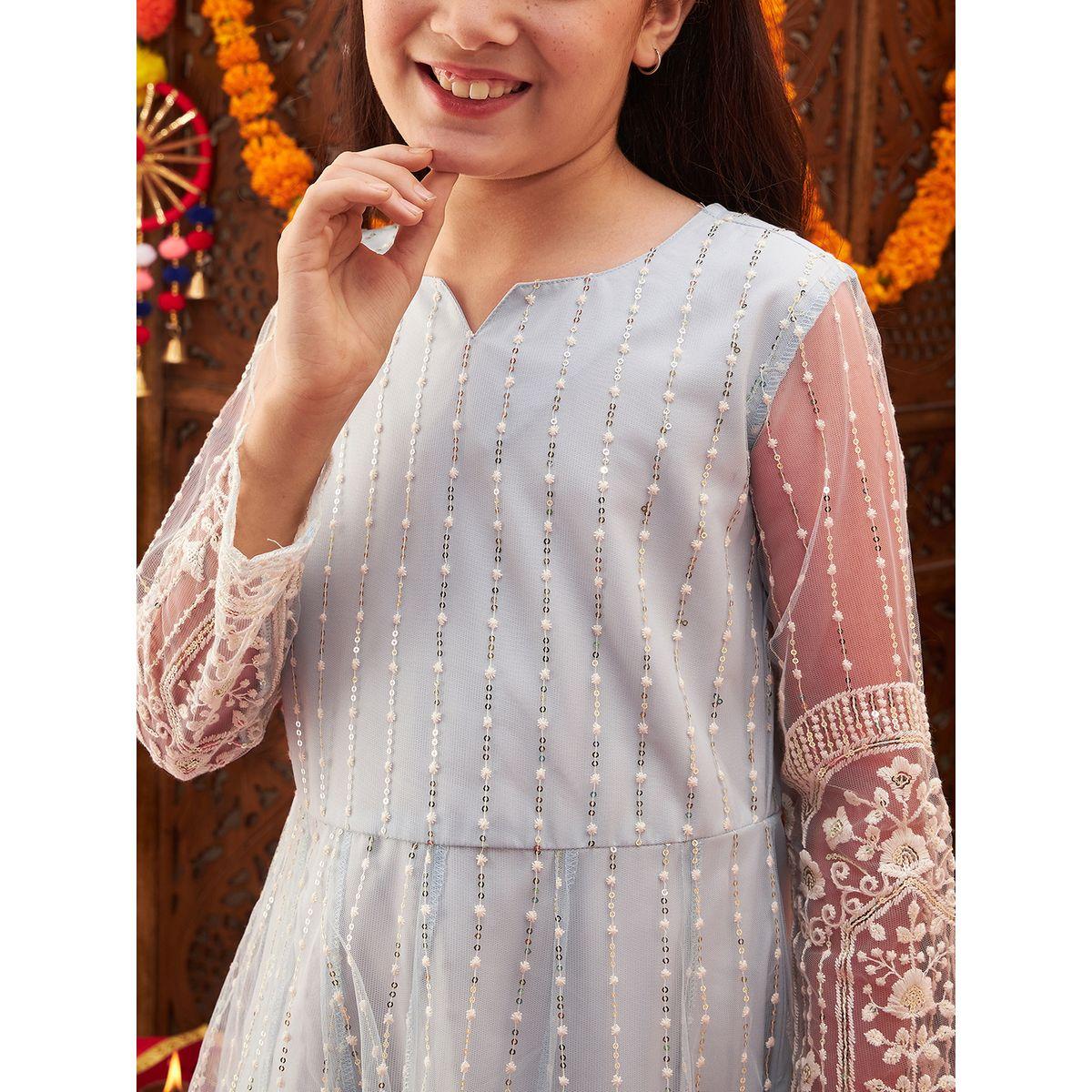 Styli Sequin Detail Embroidered Sheer Sleeves Maxi Dress-girls-clothing-dressesandjumpsuits-image-2
