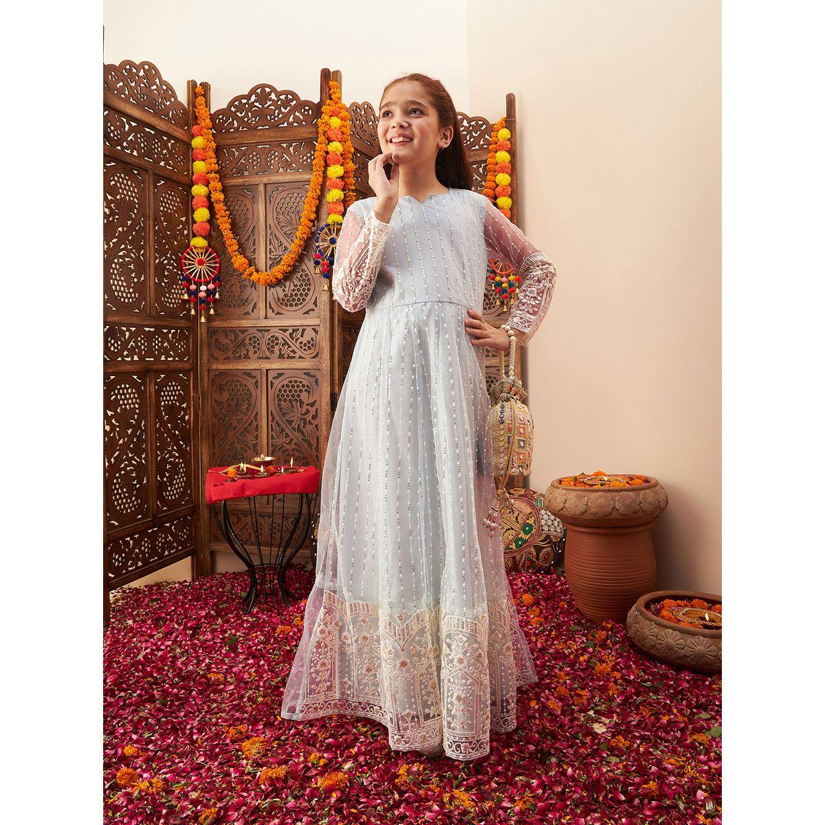 Styli Sequin Detail Embroidered Sheer Sleeves Maxi Dress-girls-clothing-dressesandjumpsuits-image-4