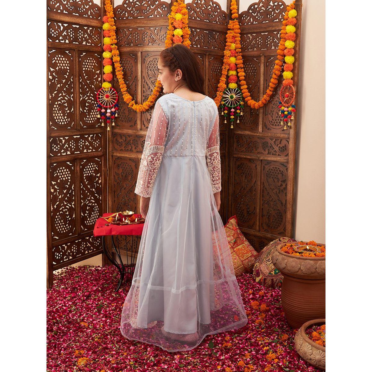 Styli Sequin Detail Embroidered Sheer Sleeves Maxi Dress-girls-clothing-dressesandjumpsuits-image-5