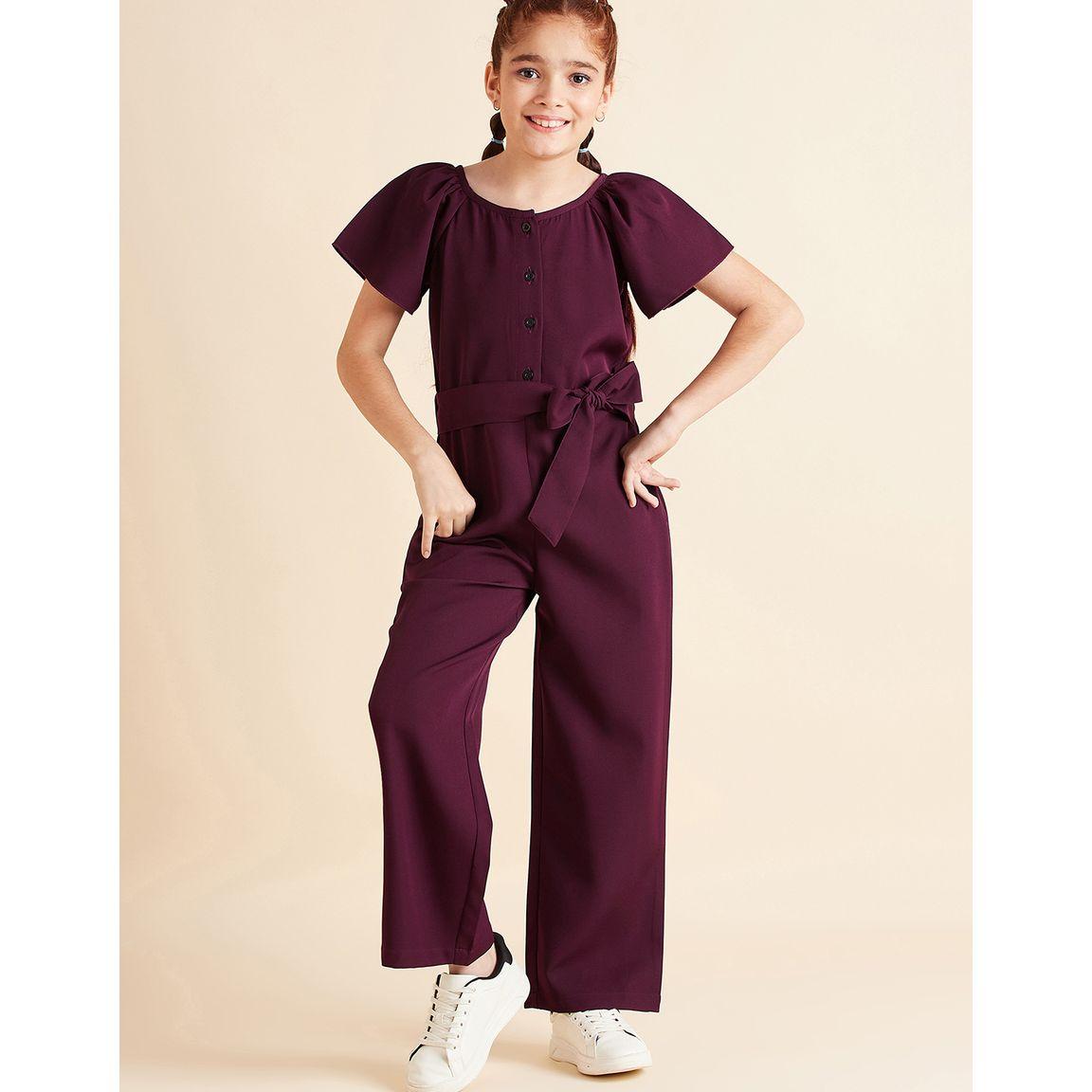 Styli Flute Sleeves Button Closure Wide Leg Jumpsuit-girls-clothing-rompers-image-1