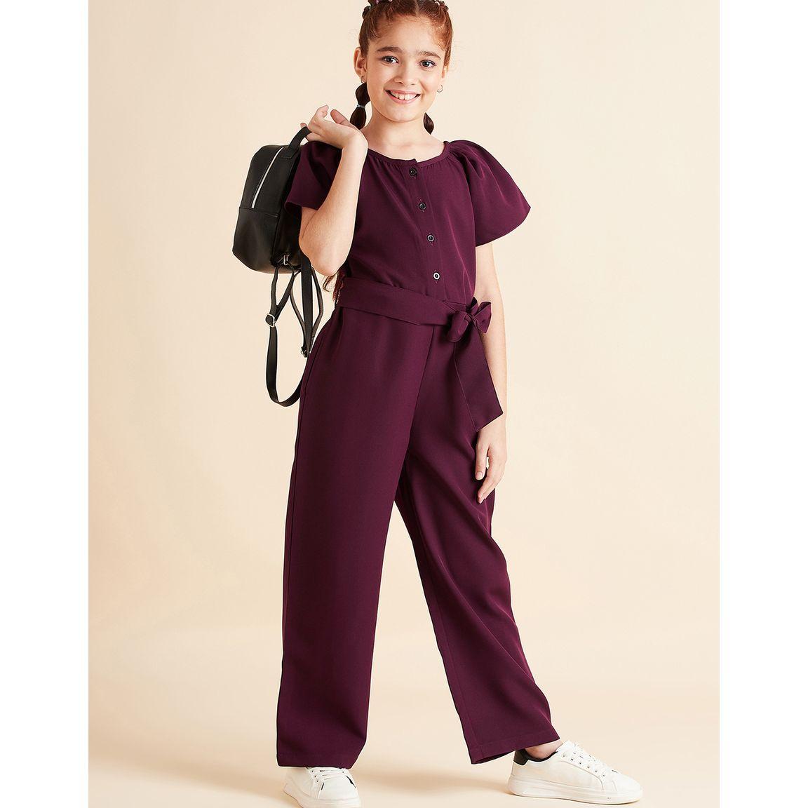Styli Flute Sleeves Button Closure Wide Leg Jumpsuit-girls-clothing-rompers-image-5